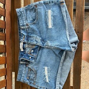 Blue Distressed Denim Shorts